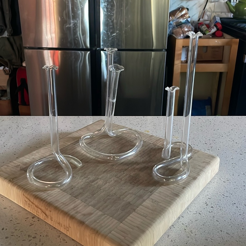 Set of 3 - 1960s MCM hand blown tubular bud / propagation vases.